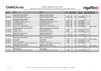 Liste de prix Chef's Choice